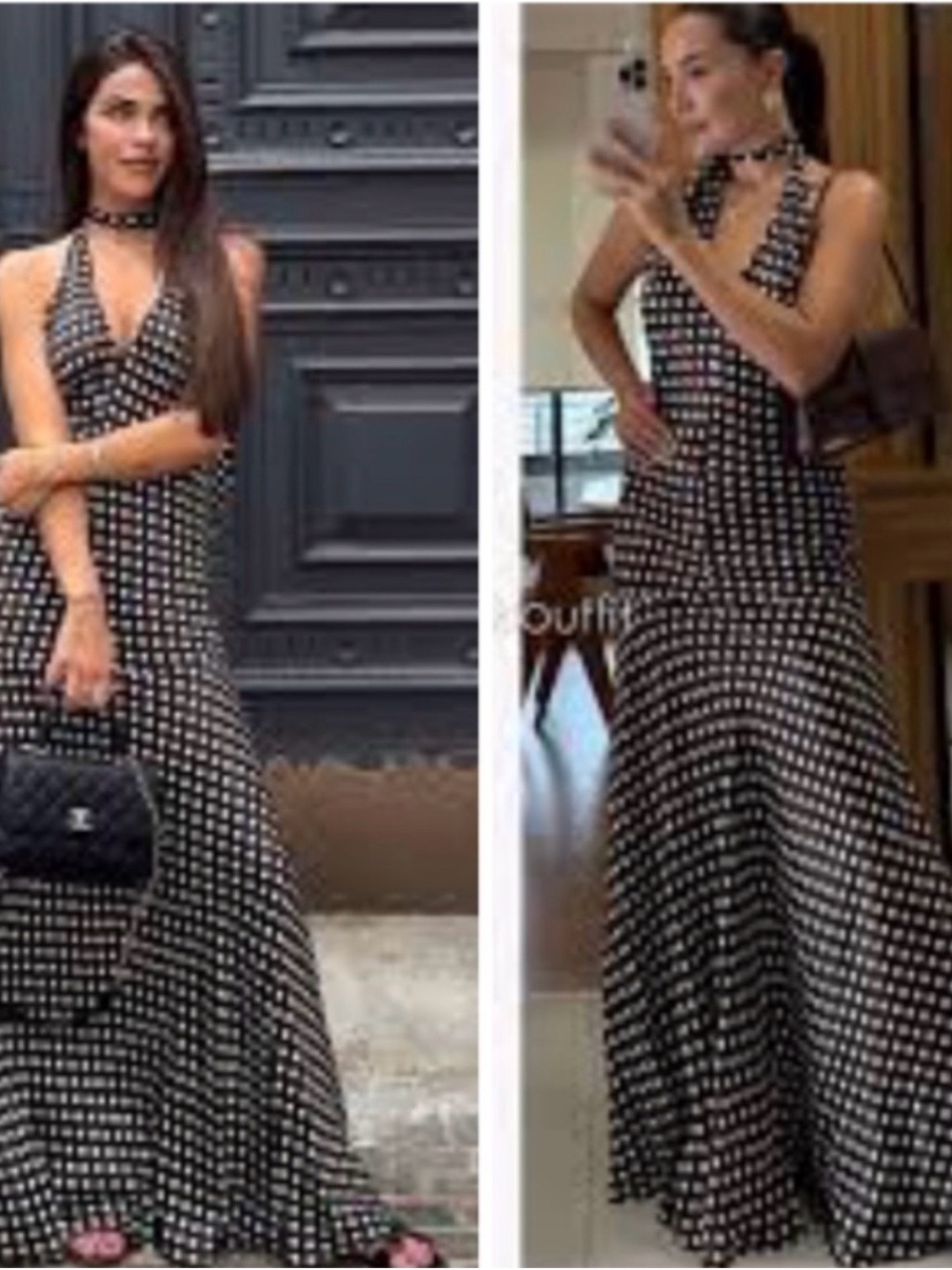Zara Brown Polka Maxi Dress with Halter Neck